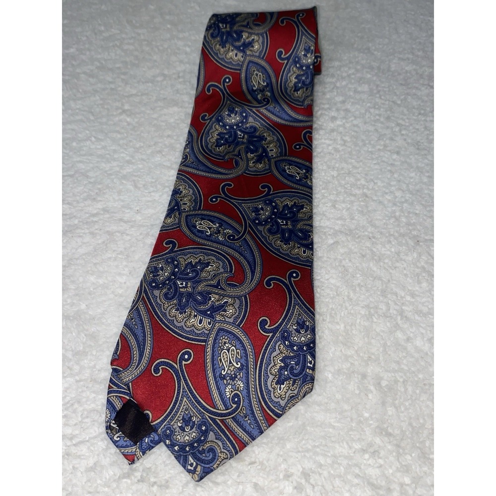 Italianissimo 100% Silk From France Made In USA Red Blue White Paisley Tie GUC